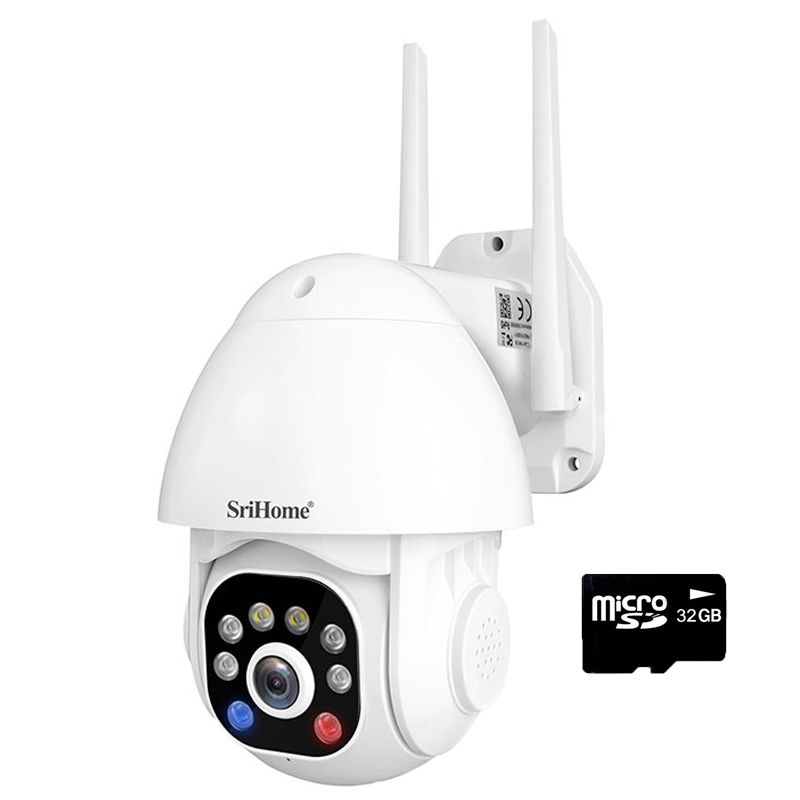 Camera de supraveghere WIFI SriHome SH039B Pro interior/exterior, 4X zoom, rezistenta la apa, 3MP, comunicare bidirectionala, senzor miscare, alarma, alb