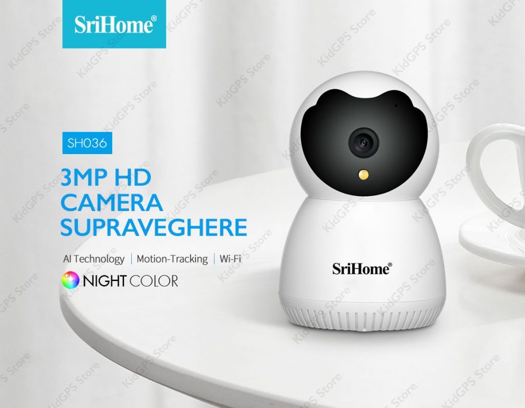 RESIGILAT Camera Baby Monitor Wireless SriHome SH036 Pro, FullHD, video/audio bebelusi, vedere nocturna, push to talk, rotire, senzor miscare, alb