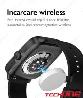 RESIGILAT Ceas smartwatch barbati TechONE® DT102, 1.9 inch IPS HD Retina, display always ON, apel bluetooth 5.0, NFC, ritm cardiac inteligent, oxigen, difuzor, notificari, negru metalic