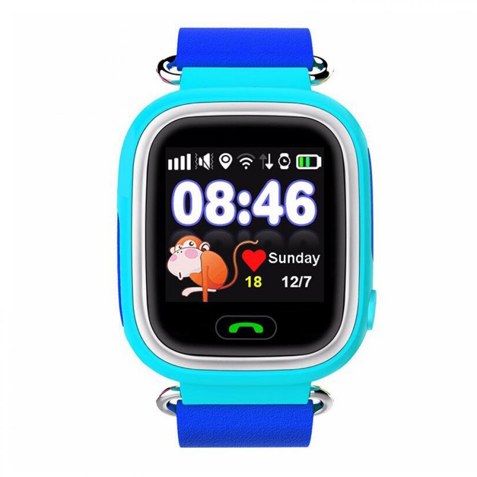 Ceas smartwatch GPS copii TechONE® GW100, functie telefon, touchscreen, Bluetooth, pozitionare GPS+AGPS+WiFi+Beidou, Buton SOS, monitorizare spion, SIM prepay cadou. Albastru