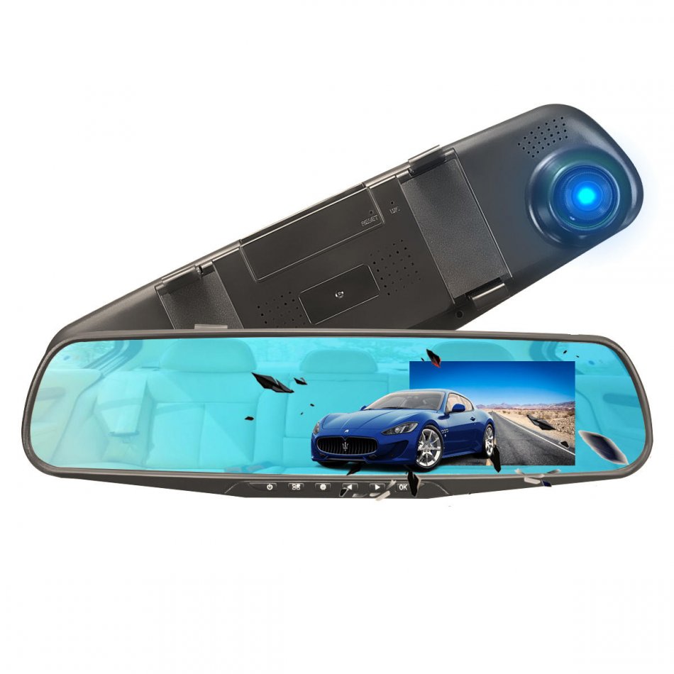Camera auto oglinda DVR Loosafe™ RoadTeam L706, 4.3 inch, Full HD 30fps, unghi 170 grade, camera marsarier, inregistrare cliclica, WDR, negru