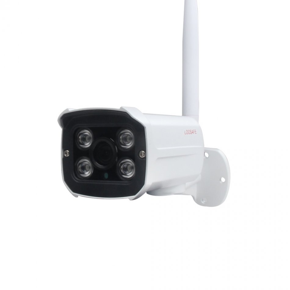 Camera de supraveghere wireless Loosafe® LS SC4, de exterior, night vision, slot card, rezistenta la apa, HD, 1.0 MP, senzor miscare, card memorie inclus, alb