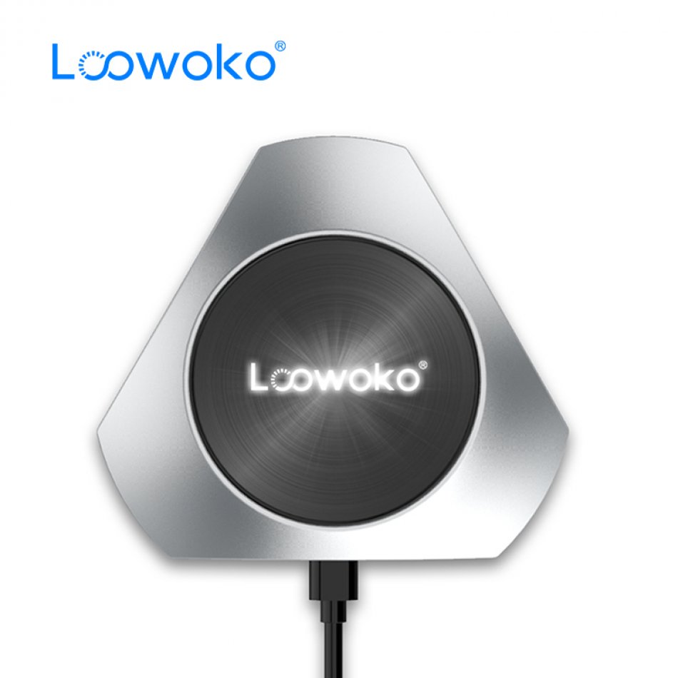 Incarcator wireless Loowoko LWC-F07, 10W, disipare caldura, metalic, protectie scurtcircuit, logo luminos, incarcare cu carcasa, negru