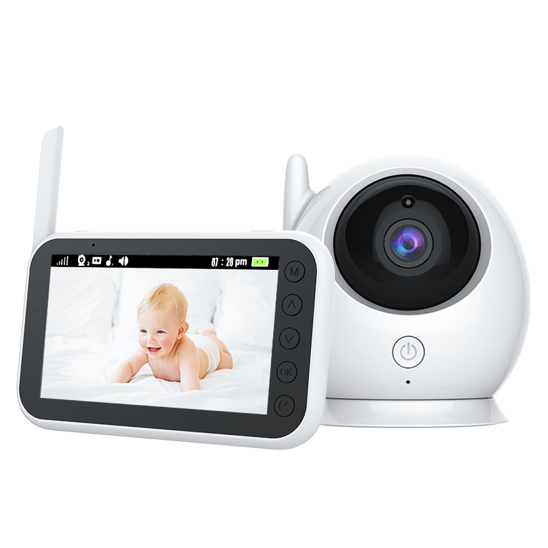 Baby Monitor video Loosafe™️ ABM 100, ecran 4.3 inch, rotire, vedere noaptea, detectare plans, comunicare bi-directionala, alb