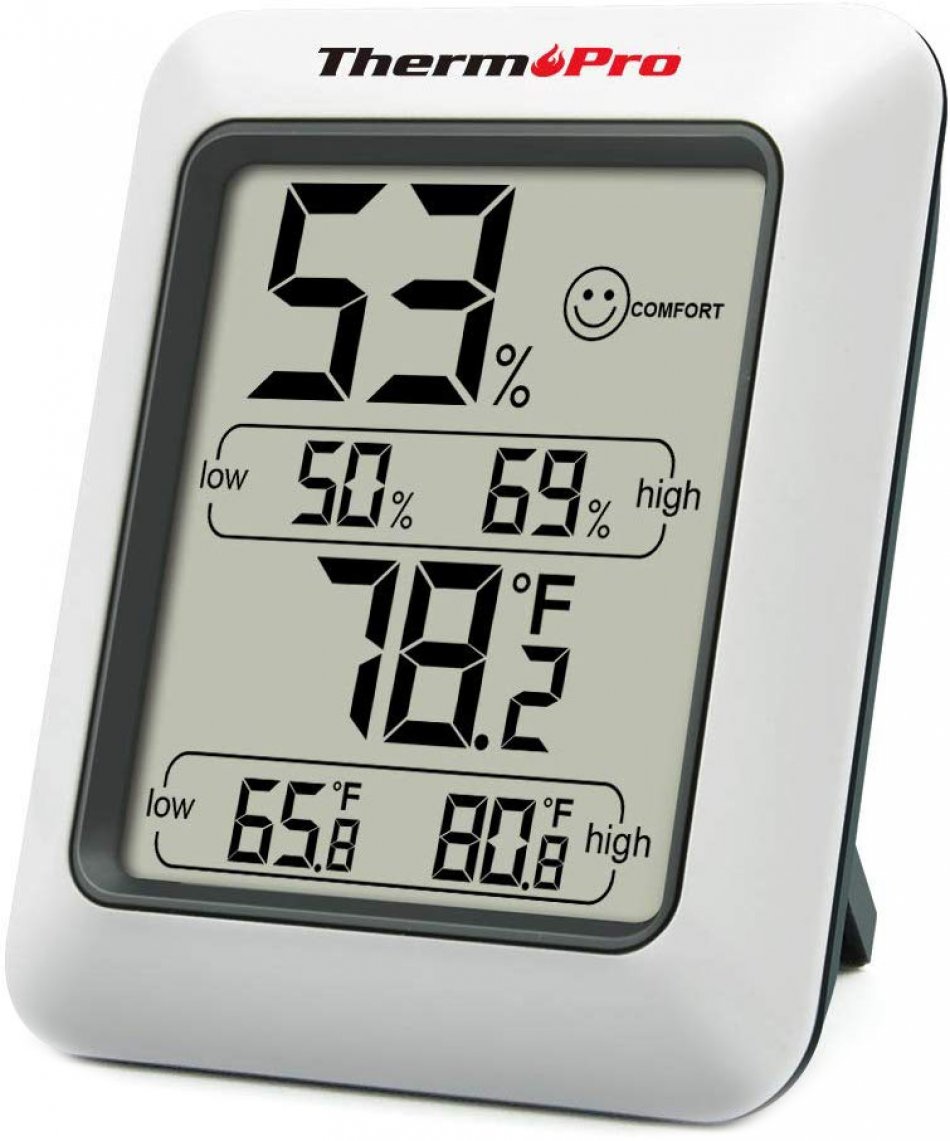 Termometru si higrometru de camera ThermoPro TP-50 Pro, ecran 2.7 inch, indicator comfort, citire 10s, 3 tipuri de montare, gama profesionala, alb