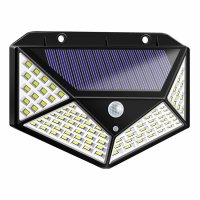 Lampa solara tripla Huerler™ 100 LED-uri HS-008, 1000 lumeni, panou solar polisiliciu, rezistena la apa, senzor de miscare si lumina, unghi luminare 270 grade, 2200mAh, negru